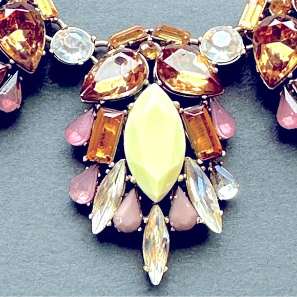 J.Crew Statement Necklace Topaz Violet Copper Cream Faceted Glass Fall Neutrals - Picture 3 of 8
